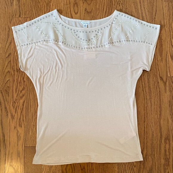 NWT Calvin Klein Pink T-shirt Blouse with Silver Hardware Grommets Sheer Panel - Picture 9 of 11
